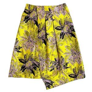 TOPSHOP Skirt Jacquard Yellow Floral Midi Asymmetrical Midi Skirt 6 US NEW